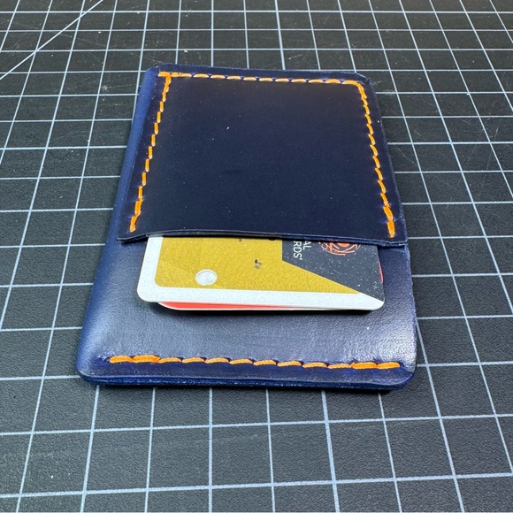 Ultra slim wallet minimalist travel -Horween (American leather) blue & orange - Picture 8 of 9